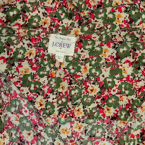J Crew Women's Perfect Shirt Flower Design half button down L/S shirt Sz: Large - Picture 2 of 8